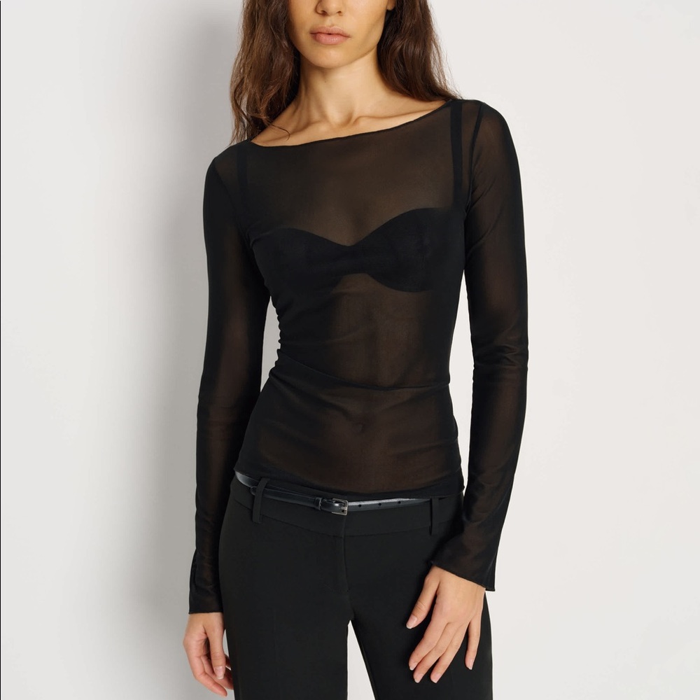 Reformation Ayla Top Size Medium - Black Mesh Longsleeve